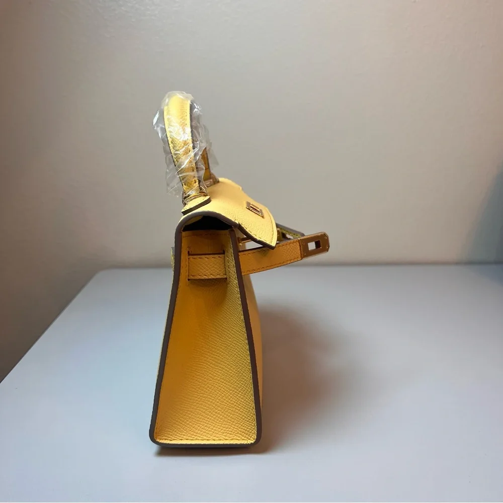 Genuine Epsom Leather mini handbag with shoulder strap featuring Gold hardware - Picture 10 of 15